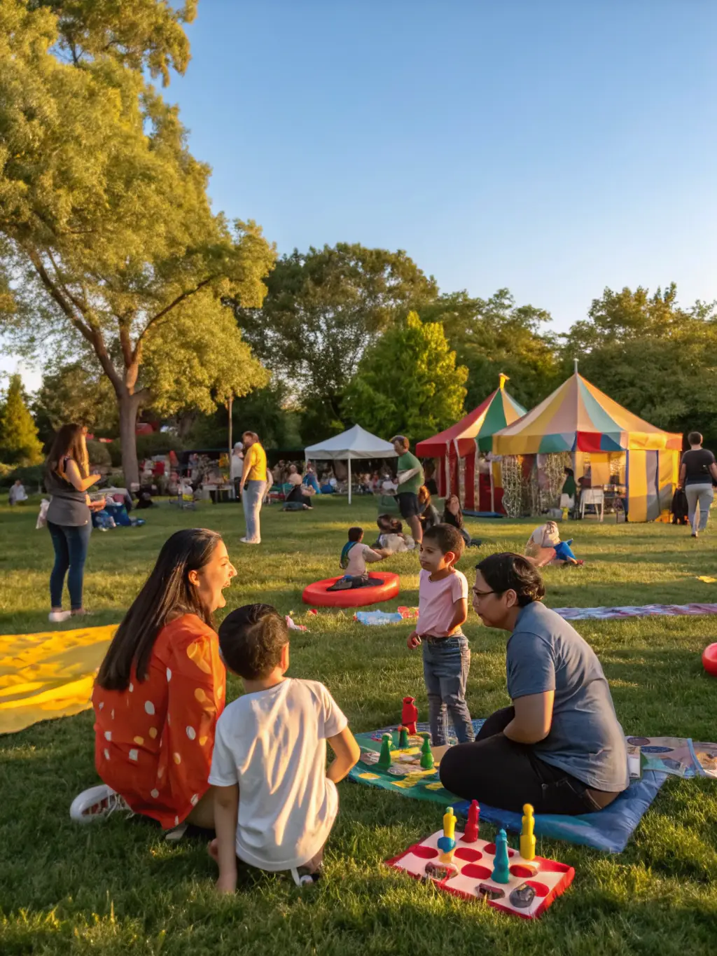 A colorful photo capturing a community event organized by CENTRE OUVERT DE LA MUSIQUE D AUJOURDHUI, showing people of all ages enjoying music and cultural activities in an open-air setting.